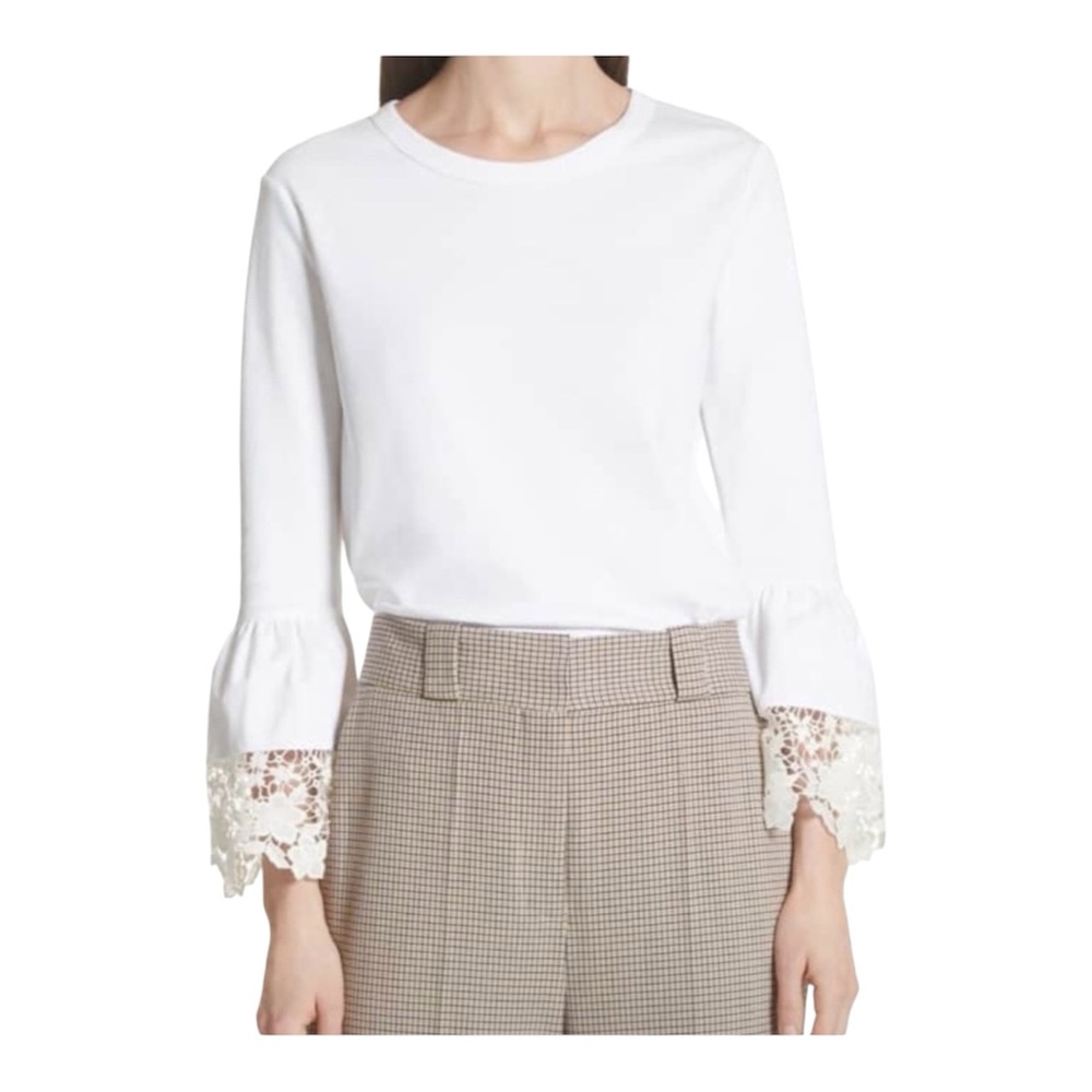 Seeby Chloé White Powder Lace Cuff Blouse Size L Cotton - Picture 2 of 7